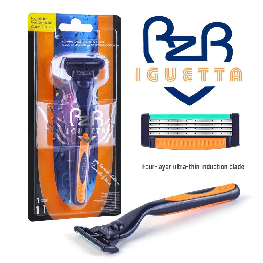 JIFULI Men s Manual Razor with Hollow Design, Four-Layer Blades, and Universal Three-Layer Handle.