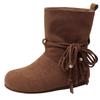Fashion Flip-Toe Medium Cool Boots Versatile Open-Toe Women's Western Boots Season Retro Low Heel Strap Flat Boots