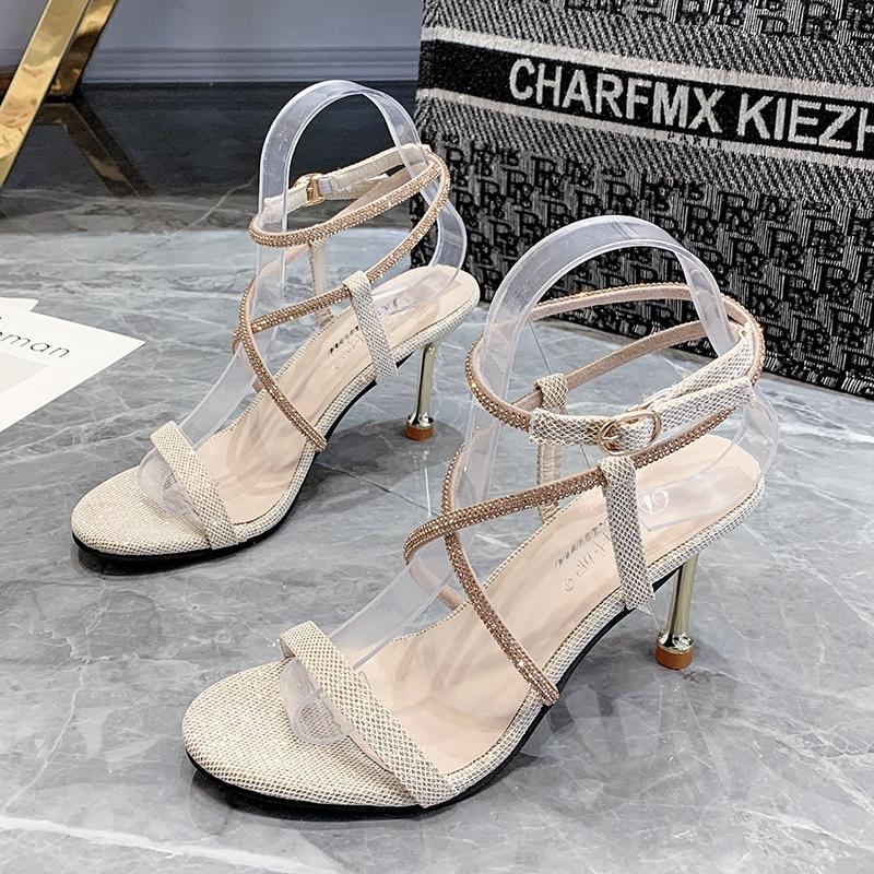 

Женские босоножки с открытым носком Diamond, тонкие, с одним ремешком и римской пряжкой, черные женские босоножки Botas De Mujer 34 бежевый