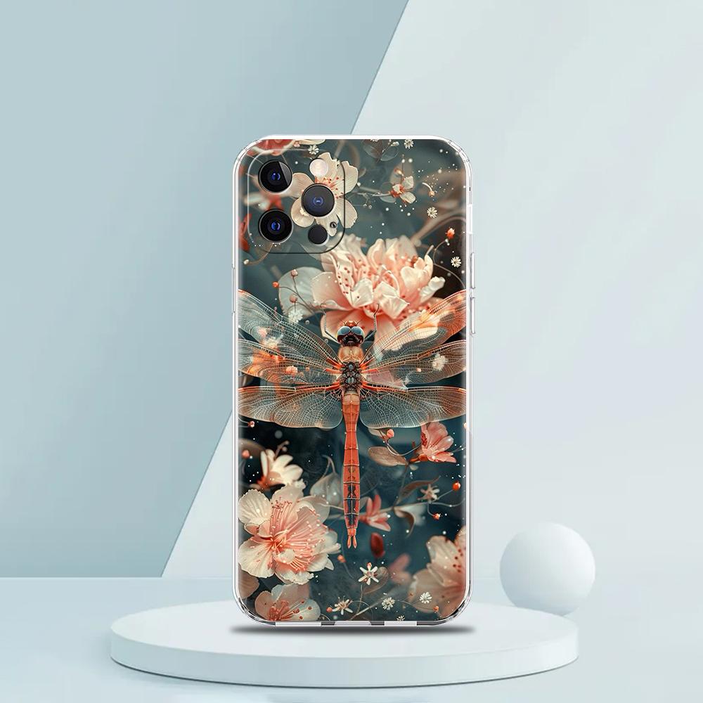 Soft TPU Transparent Phone Case Cover for iPhone 16 15 14 13 12 11 Pro Max 16E 8 7 Plus XS Max Shockproof Shell Dragonfly Capas