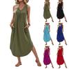 Modisches Damen-Farben-V-Ausschnitt-Ärmelloses Westenkleid mit Falten A-Linie Strandtaschenkleid
