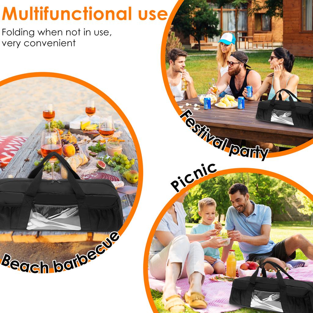 Large Capacity Grill Utensil Storage Bag Portable Foldable Oxford Cloth BBQ Tools Bag with Pockets for Camping and Hiking BBQ
