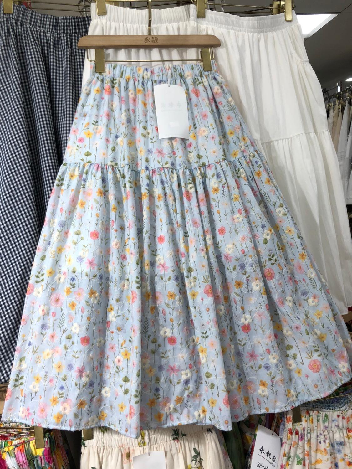 

Юбка-зонтик с цветочным принтом, нежный темперамент, весна 2020, новая свободная и тонкая повседневная универсальная юбка средней и длинной длины для женщин one size fits all