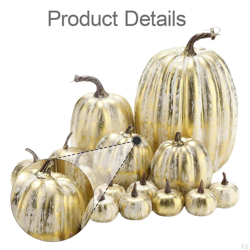 Set de 14 Calabazas de Espuma Doradas Falsas Decoración Decoración de Halloween Apilables Tamaño Surtido para Casa de Campo