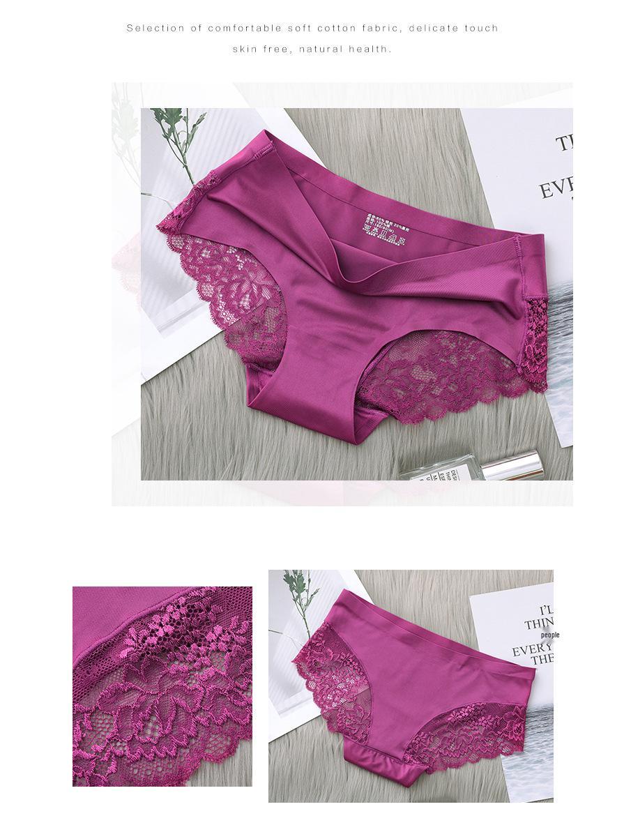 

Women s Sexy Breathable Ice Silk Lace Trim Hip-Lifting Plus Size Seamless Panties L