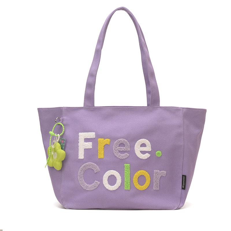 

Cartoon Letter Shoulder Bag Women s Lightweight Tote Bag Student Canvas Bag фіолетовий
