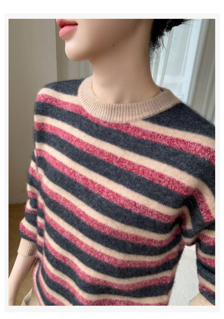 2025 Women's Loose Cashmere Stripe Sweater, Round Neck Knitwear for Autumn/Winter