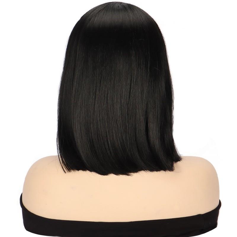 Side Part Lace Front Wig Short Bob Black Synthetic Women 14 Inch