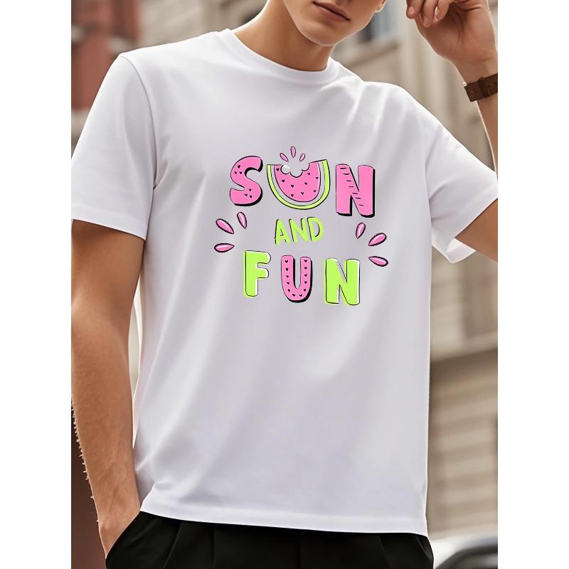 

Летняя футболка с круглым вырезом и принтом свежих фруктов, удобная и дышащая повседневная одежда для активного отдыха и спорта на свежем воздухе S белый