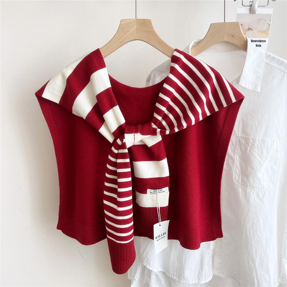 Striped Knitted Shawlette for Women - Spring/Autumn Fashionable and Lightweight Neck & Shoulder Cover