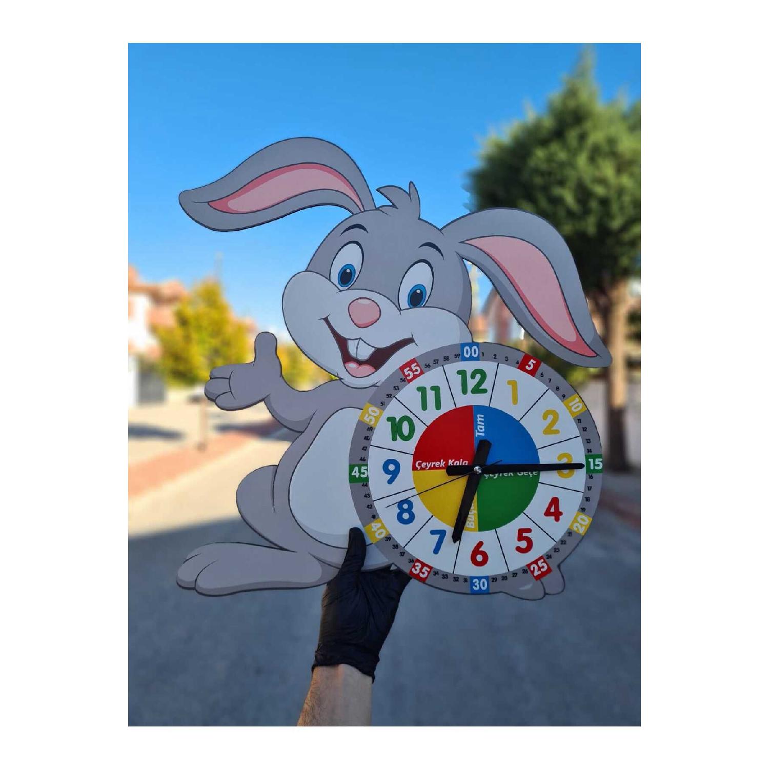 

Симпатичные настенные часы Монтессори на тему кролика для детской комнаты серый