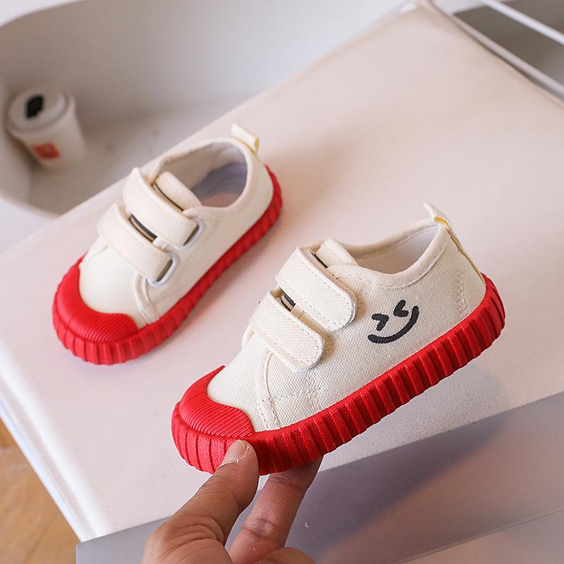 Kids Smiley Face Decor Hook And Loop Canvas Sneakers 21 красный