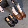 2025 Spring and Autumn New Single Shoes Cowhide Metal Buckle Loafers Middle Heel Soft Sole Comfortable Versatile Casual Single Shoes Women