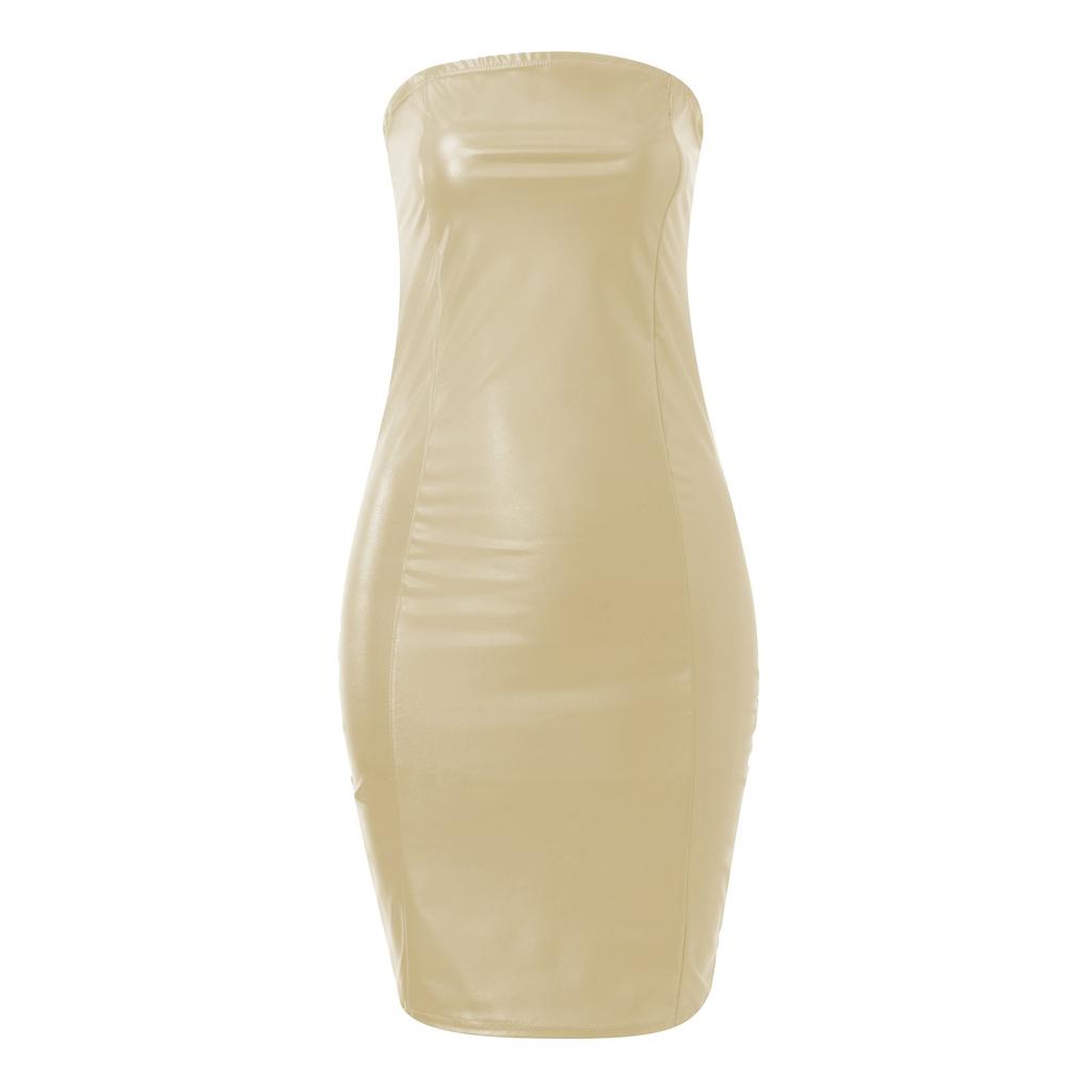 Women's Fashion Casual Self-Cultivation Leather Color Sexy Hip Wrap Bra Dress