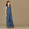 Hacikis Girls' Denim Vest & Wide-Leg Pants Set
