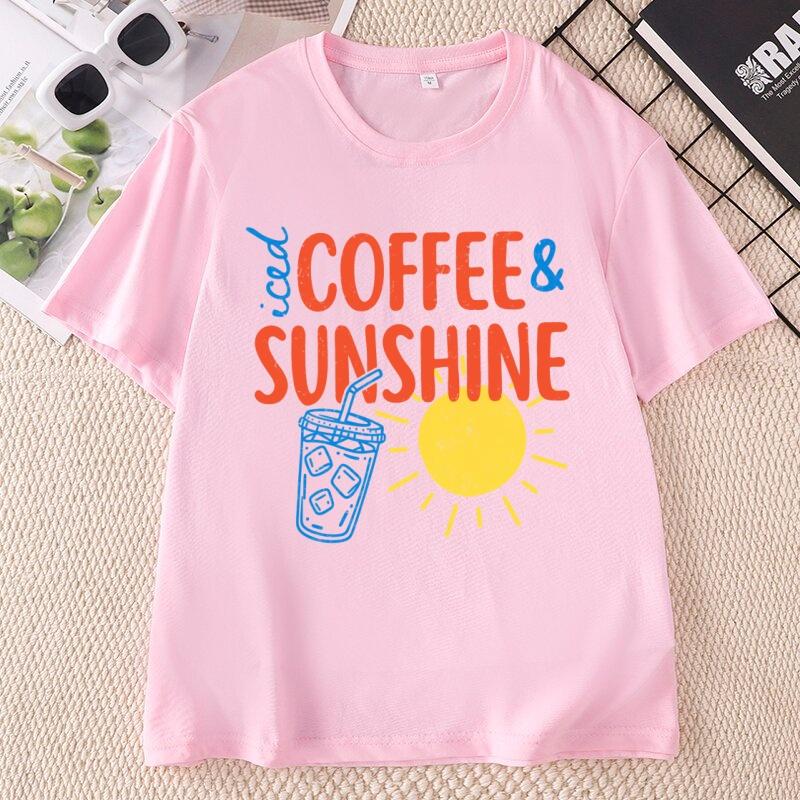 Iced Coffee and Sunshine T Shirt Summer Beach Iced Coffee Lover TShirt Trendy Summer Unisex Unisex Cotton Short Sleeve Tshirt