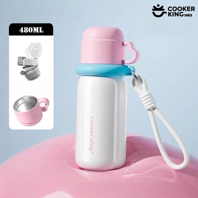 480ML 316/304 Stainless Steel+PP Children's Vacuum Cup with Straw Thermos Bottle Thermos Thermos Pot for Hot Food