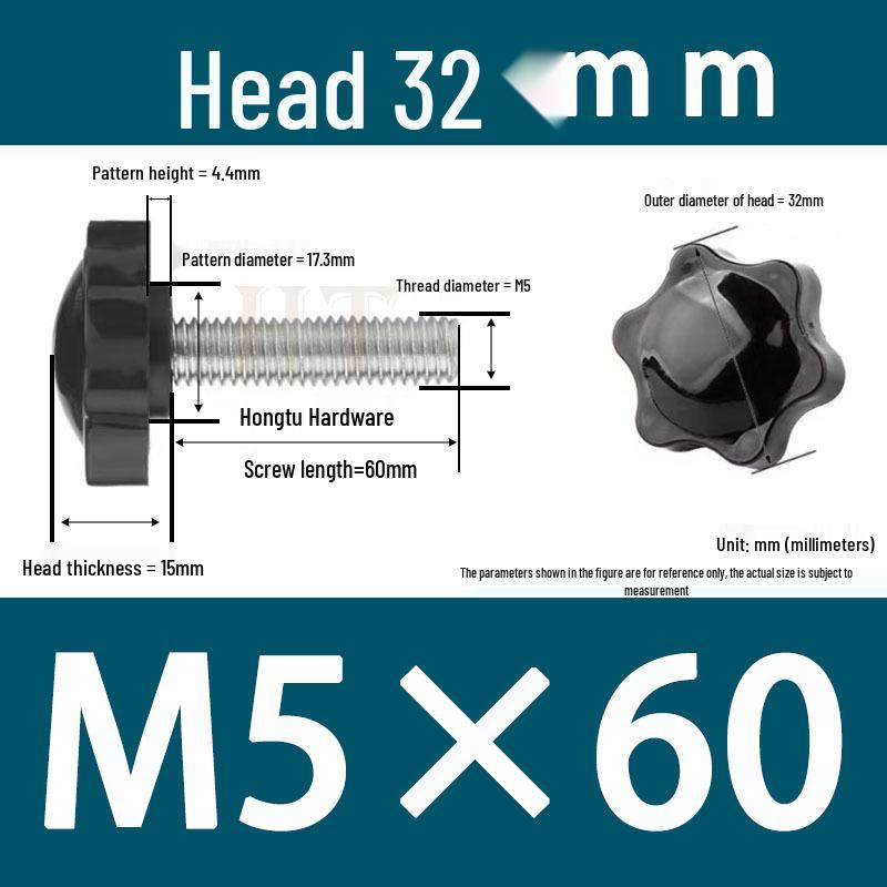 32-Head Rubber Six-Star Plum Blossom Handle Knob M5/M6/M8 Plastic Thumb Screw