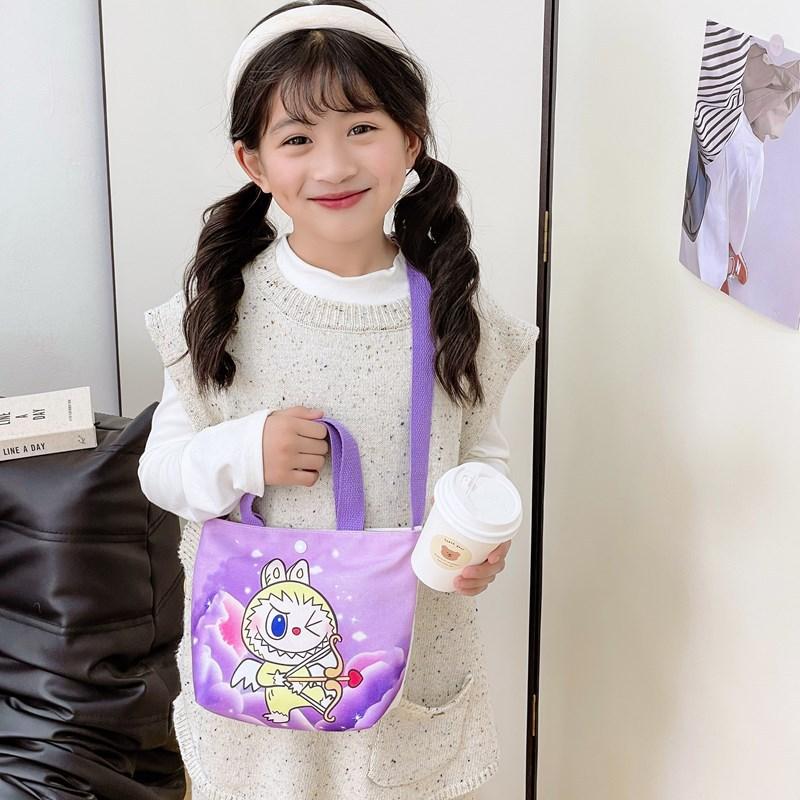 Labubu New Cartoon Canvas Shopping Bag Crossbody Bag Cute Little Girl Handbag Bag Travel Leisure Handbag