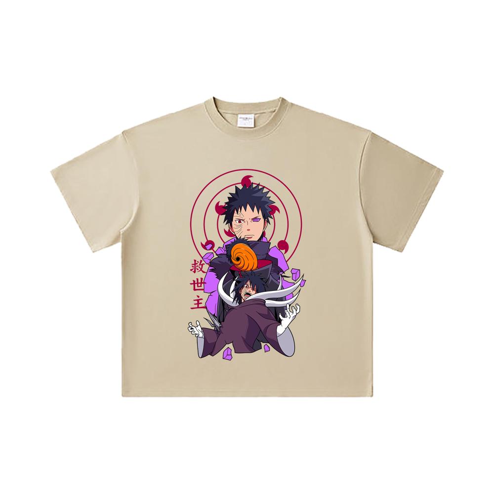 260 GSM Double Yarn 32 Count 100% Cotton Naruto V14 Obito Print Unisex Heavy Cotton T Shirt