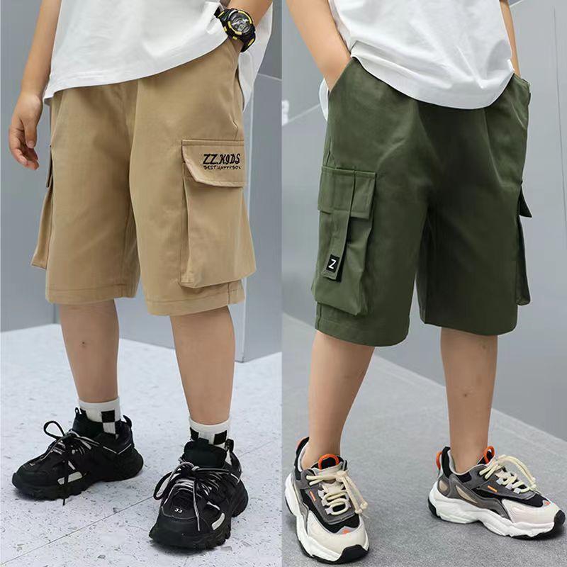 Summer Boys' Cotton Shorts High Street Hip Hop Fashion Big Pocket Shorts Khaki Children's Pants Casual Children's Clothing