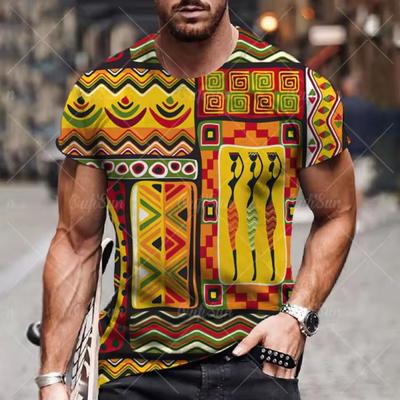 Men's T-shirt Ethnic Print 3D Casual Short Sleeve Summer Round Neck Streetwear Vintage Man Loose Sweatshirt Breathable Men Clothes