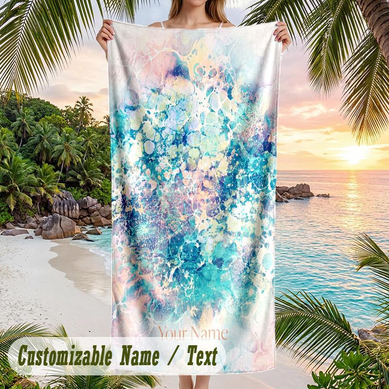 Abstract Nature Landscape Theme Quick Dry Beach Towel Custom Name Text Print Large Sand Resistant Towel Beach Vacation