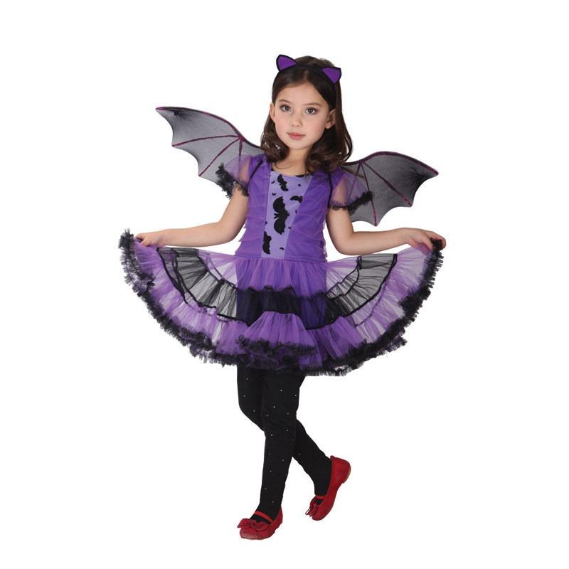 Halloween Children's Show Costume Children's Party Costume Bat Suit Children's Purple Bat Skirt Wings Suit