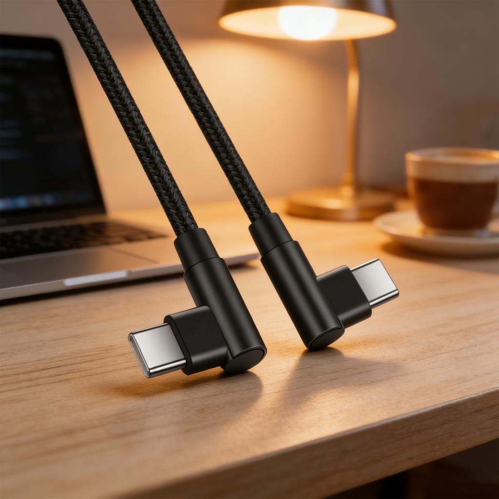 60W USB C Fast Charging Cable Double 90 Degree Connectors And Sturdy Nylon Build Enhances Devices Compatibility