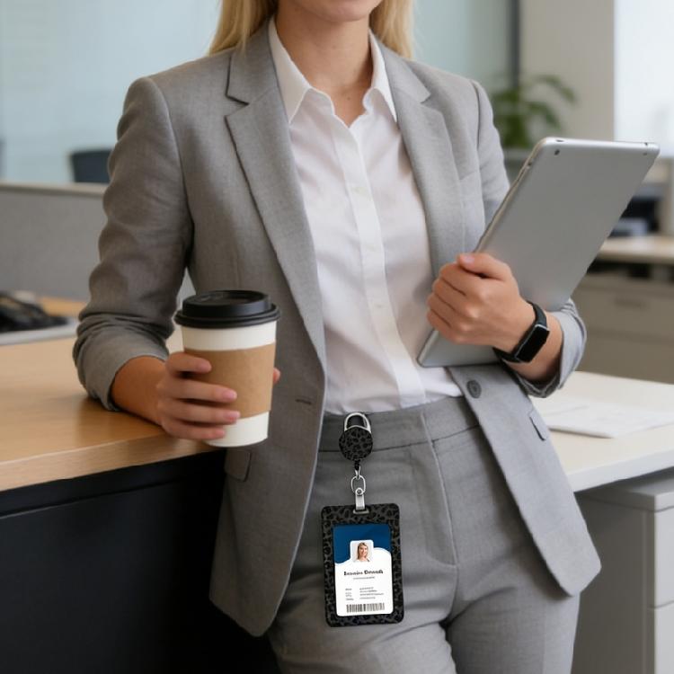 Leopards Retractable Badge Holder Waterproof ABS Card Holder With Retractable Lanyard For Corporate Business Employee