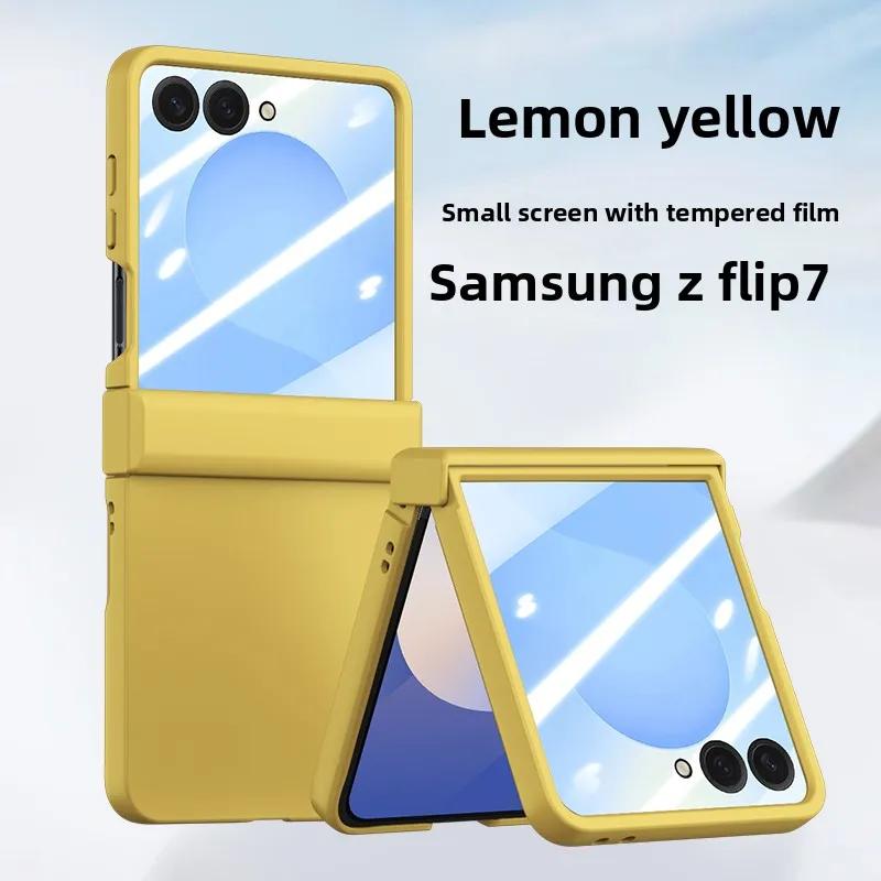 

Чехол для телефона с ощущением кожи для Samsung Z Flip 7 FE 6 5 4 3 Flip7 Flip6 Flip5 С защитной крышкой для экрана Однотонный Galaxy Z Flip5 жёлтый