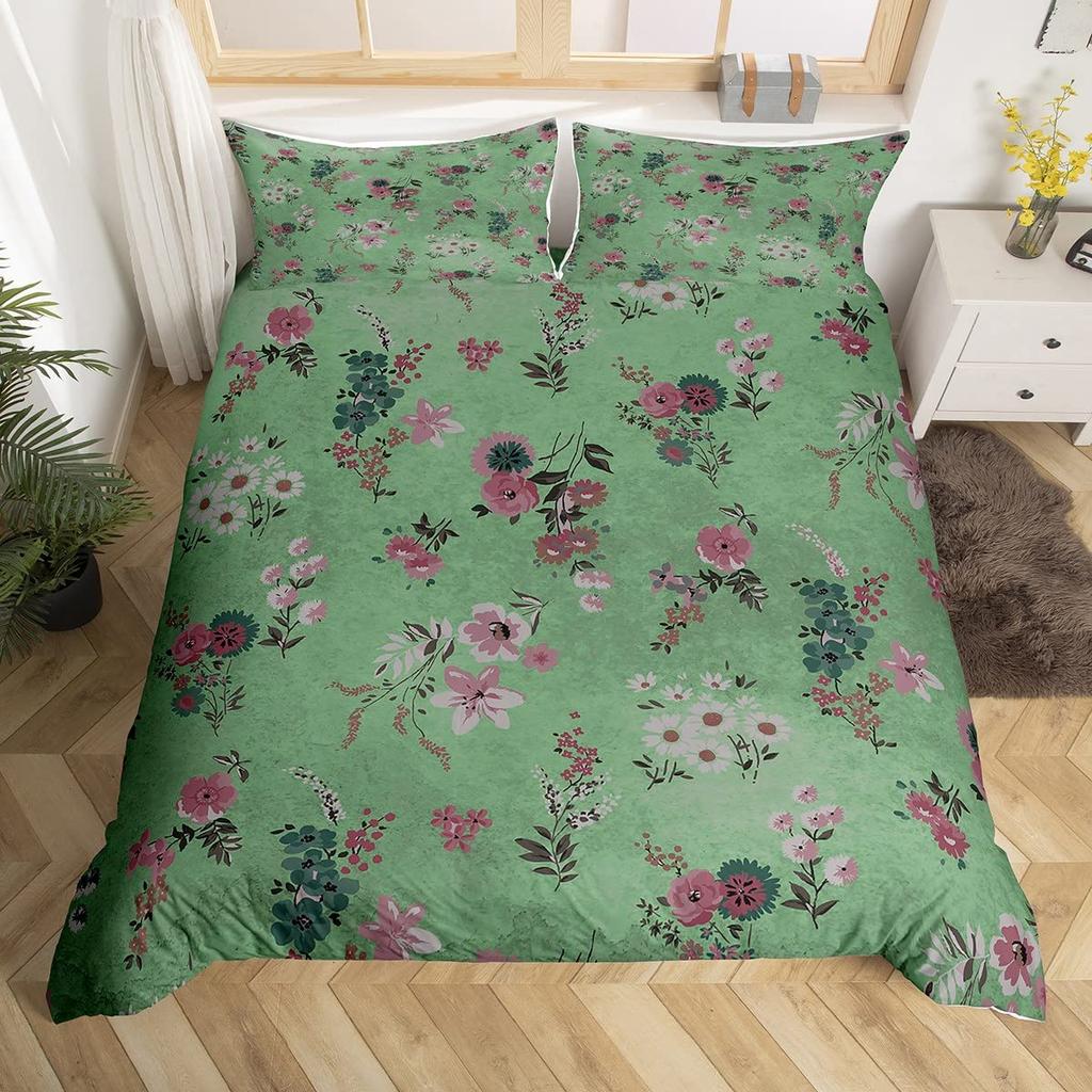 Boho Dragonfly King Queen Duvet Cover Cute Flower Love Heart Bedding Set Watercolor Floral Rustic Style Polyester Quilt Cover