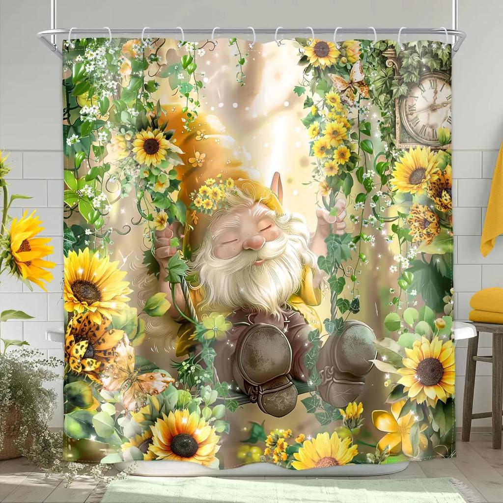 Funny Rubber Duck Shower Curtain Cute Yellow Pink Kids Animal in Bathtub Lovely Green Plants Botanical Brush for Teens Boys