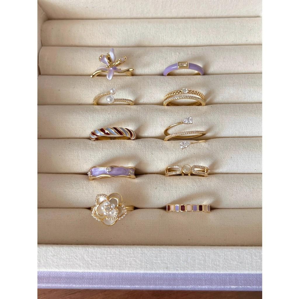 Iris French Captivating Violet Enamel Drop Ring With Brilliant Zircon Women For