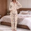 Pigiama da Donna Stampa alla Moda Top a Maniche Lunghe con Bottoni Pantaloni con Tasca Casa Casual Collo a Tacche Scollo a V Set Due Pezzi
