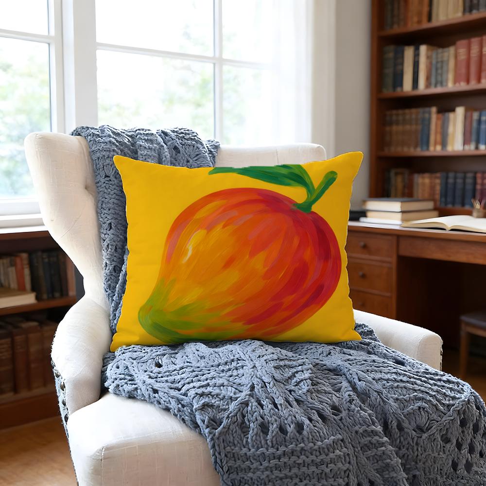 Mango Llustration Cushion Cover Anti-Dust Mite Short Plush Pillowcase - Invisible Zipper Silky Soft Sofa Cushion Cover