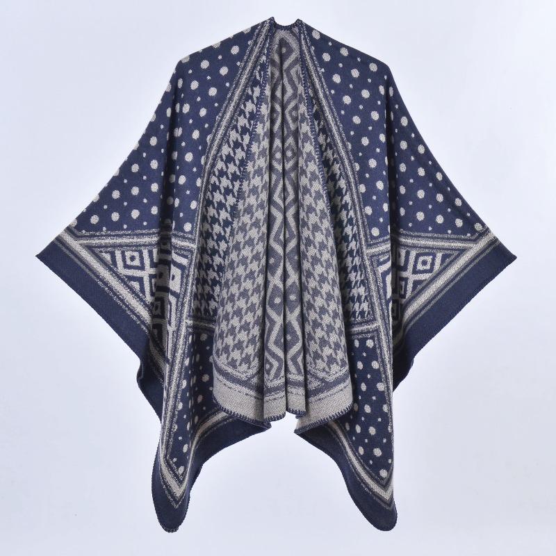Women's shawl thousand bird grid polka dots color matching thickened thermal open-ended cape with travel cape