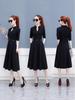 European & American V-Neck Long-Sleeve A-Line Dress - Elegant Spring Mid-Length Style
