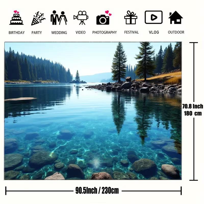 Serene Mountain Forest Lake Scenery Background Cloth for Studio Photoshoot