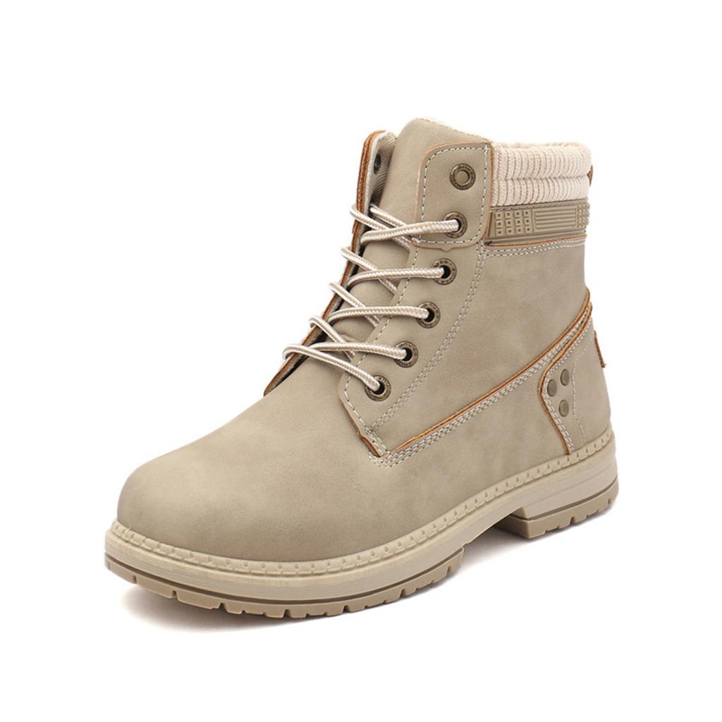 Women Lace‑Up Winter Ankle Boots Fleece Lined Warm Non‑Slip Low Heel Combat Booties Casual Outdoor Short Snow Boots