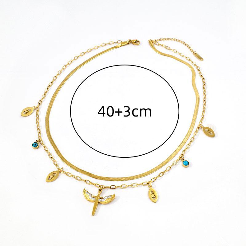 European & American Fashion Titanium Steel Double Layer Clavicle Necklace with Eye & Star Pendant for Women.