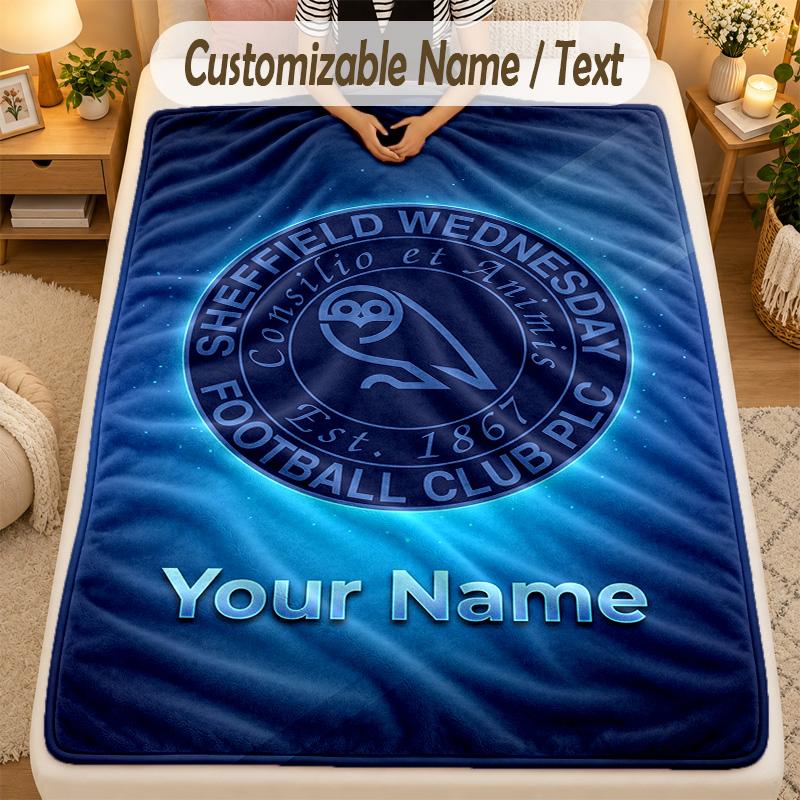 Flannel BlanketSheffield Wednesday FC Custom Name Text Personalized Soft Warm Throw Blanket Home Decor Gift