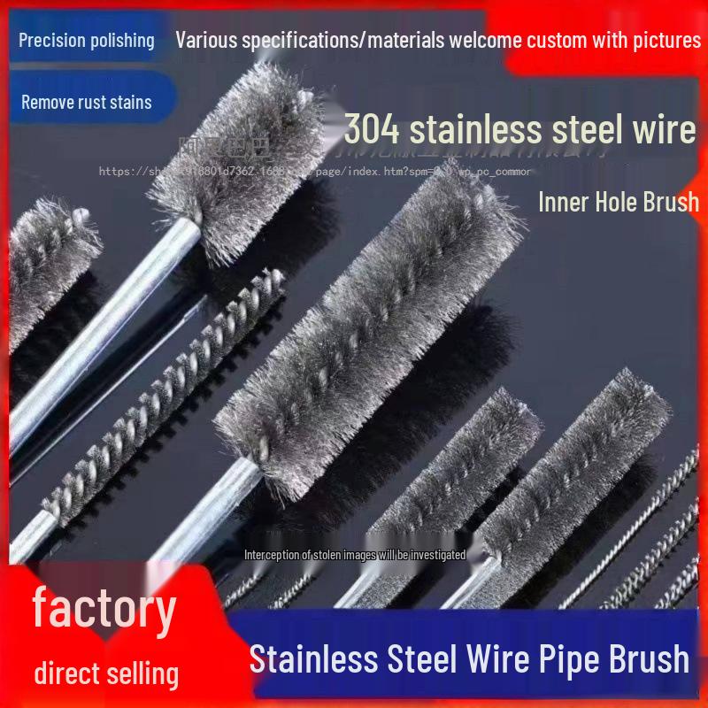 Stainless Steel Pipe Brush with Handle for Deburring, Rust Removal, Polishing, and Cleaning In Extended Inner Holes.