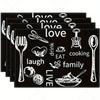 1PZ Sottopiatto in Lino con Motivo Coltello e Forchetta Bianco e Nero Antiscivolo Facile da Pulire Sottopiatto Decorativo