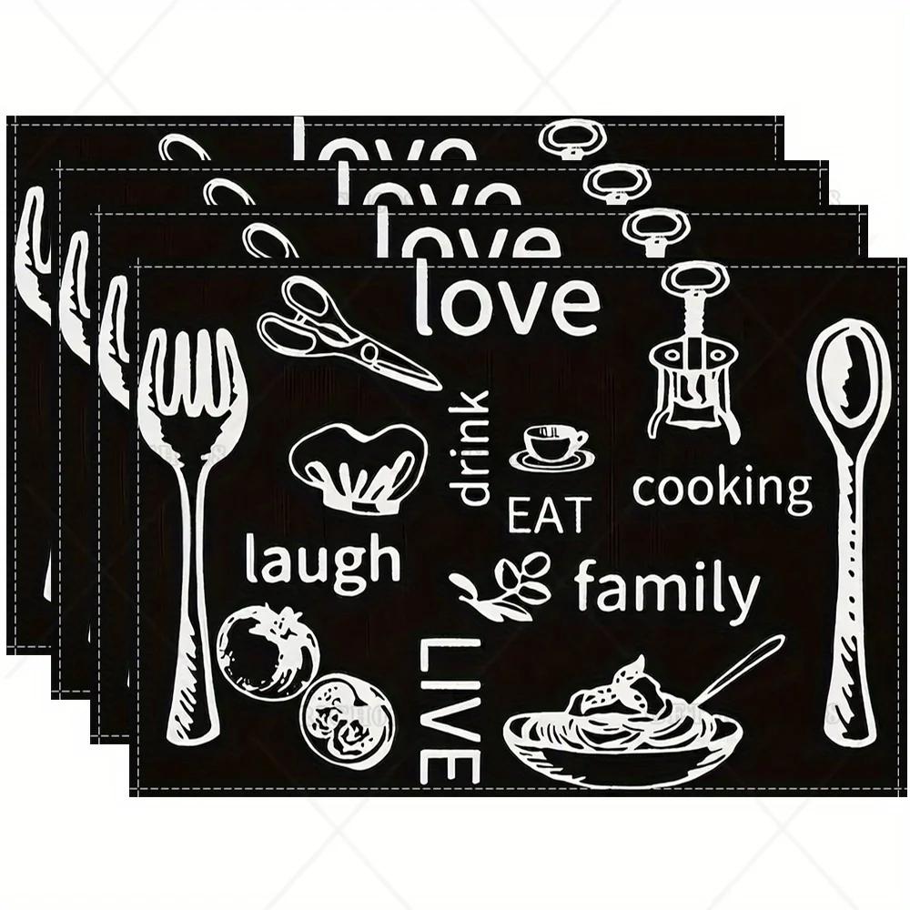 1PZ Sottopiatto in Lino con Motivo Coltello e Forchetta Bianco e Nero Antiscivolo Facile da Pulire Sottopiatto Decorativo