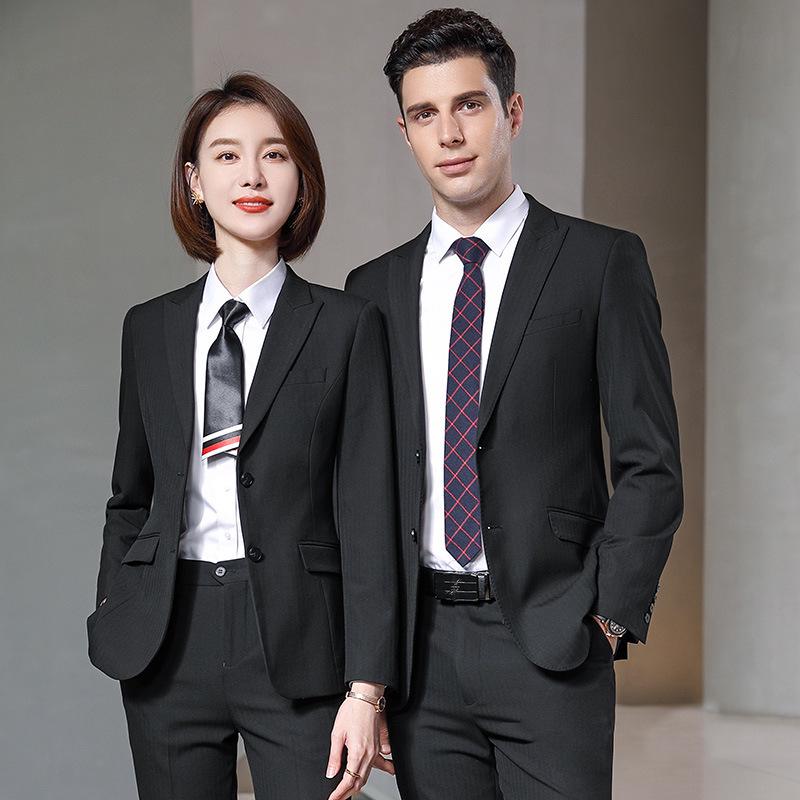 Unisex Professional Blue Suit Set for Civil Servant Interviews, Plus Size Available, Ideal for Hotel Work and Commuting.