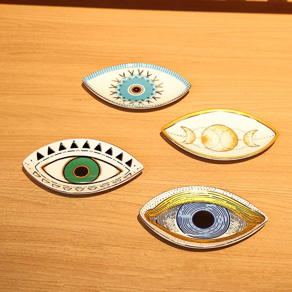 Fashionable Eye Shaped Sturdy Ceramic Jewelry Plate Scratch Resistant Trinkets Tray Accessory for Home Decoration