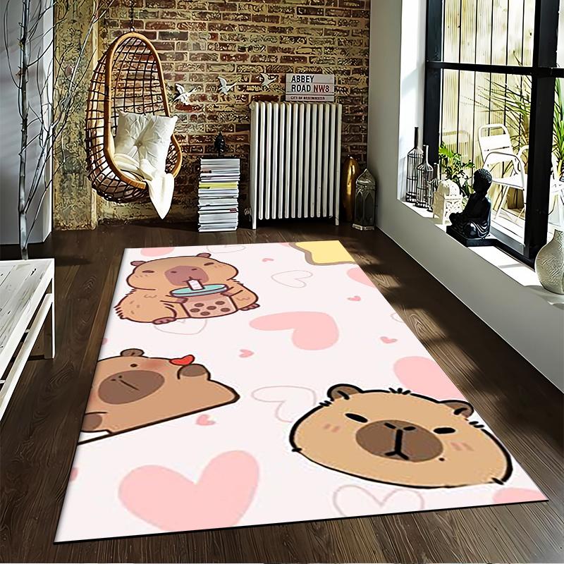 Cute Cartoon Bear Pattern Carpet with Pink Heart Details for Bedroom Suitable for use as an anti-slip for living room bedroom sofas