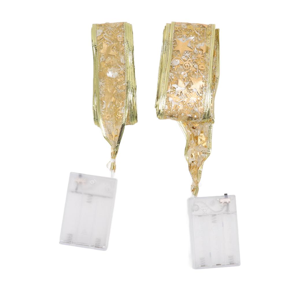 2 Pcs Christmas Ribbon String Lights Fairy Lights Christmas Tree Lights for Decorations Golden Warm