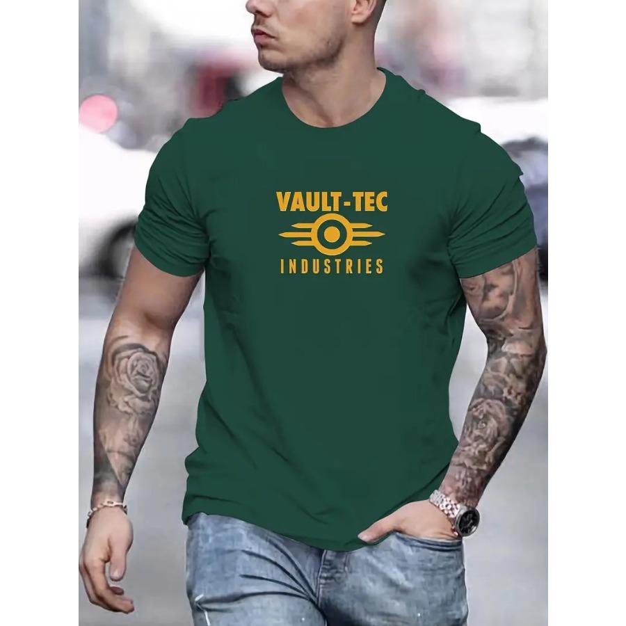 Vault-Tec Industries Men's Cotton T-Shirt - 100% Cotton Basic Casual Crew Neck Tee Regular Fit Knit Fabric for Summer